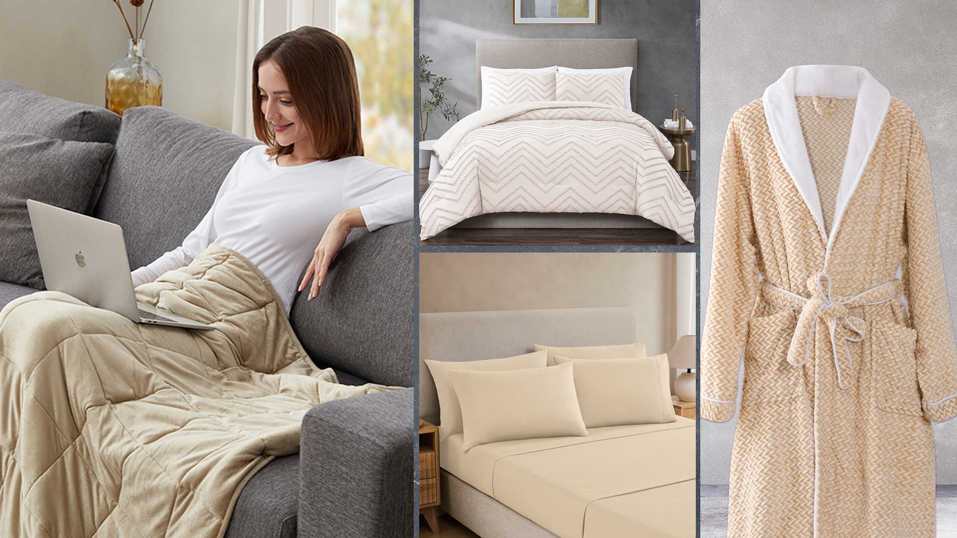 pillow talk blanket, bedding, and robe