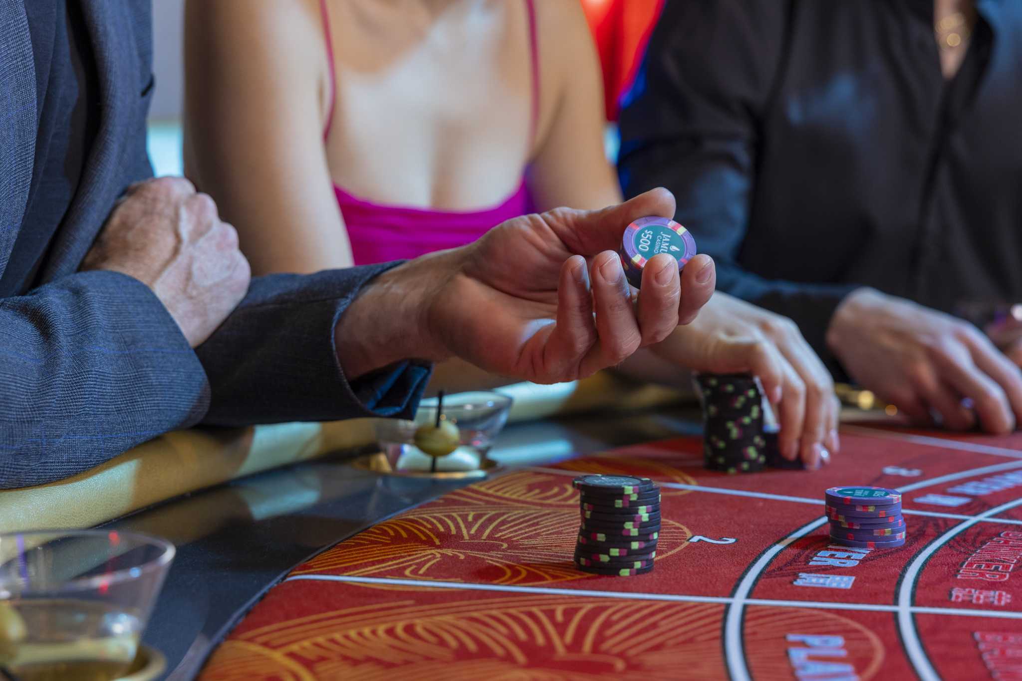 A close up of a Baccarat table, a popular asian table game.